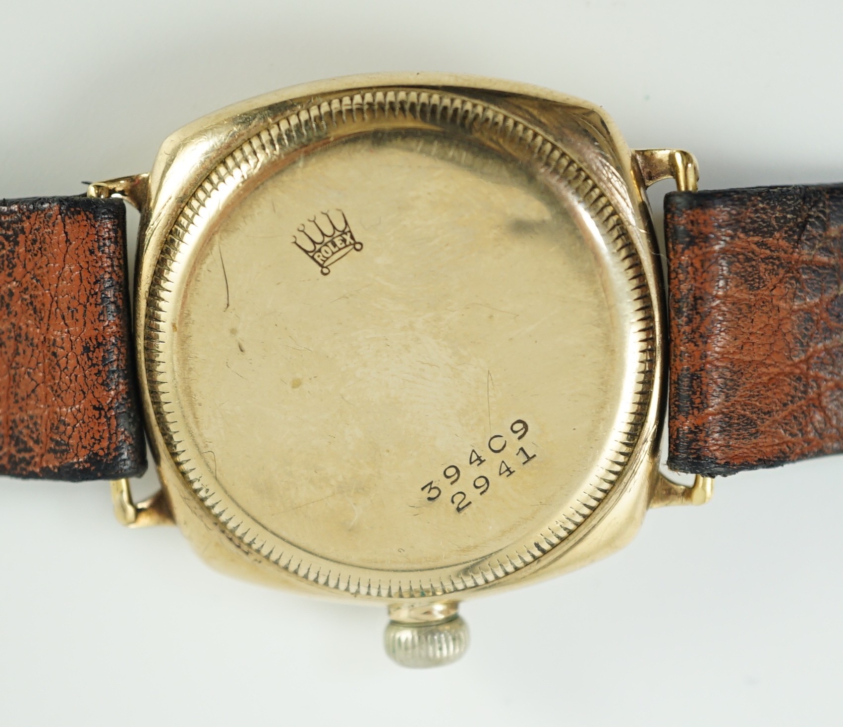 A gentleman's 1930's 9ct gold Rolex manual wind wrist watch